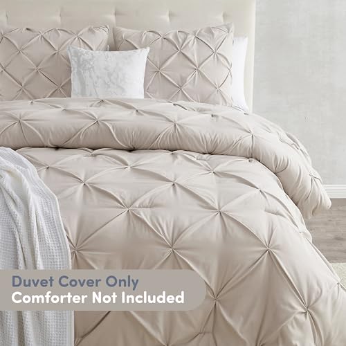 Image of Nestl Linen Duvet Cover Queen Size - Soft Double Brushed Duvet Set with Button Closure & Corner Ties, 3 Piece Luxurious Pinch Pleated Duvet Cover Set 90x90 Inches with 2 Pillow Shams