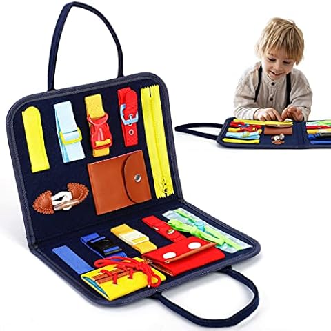 KmmiFF Activity Board, Busy Board Montessori Toy with Various Buckles and Clasps as Sensory Toy Baby from 1 Year Cover
