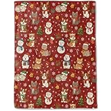 ainori Cat and Dog Christmas Decorative Throw Blanket, Snowman Tree Bell Snowflake Print Decoration, Flannel Winter Blankets for Couch Bed Sofa, Holiday Home Decor, Xmas Festival Gifts 50x60 Inch