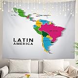 Shrahala Map America Wall Tapestry, Colorful Map Abstract Art Latin Icon Shape Map America Colorful Wall Hanging Large Tapestry Decorations Bedroom Living Room Dorm(51.2 x 59.1 in)