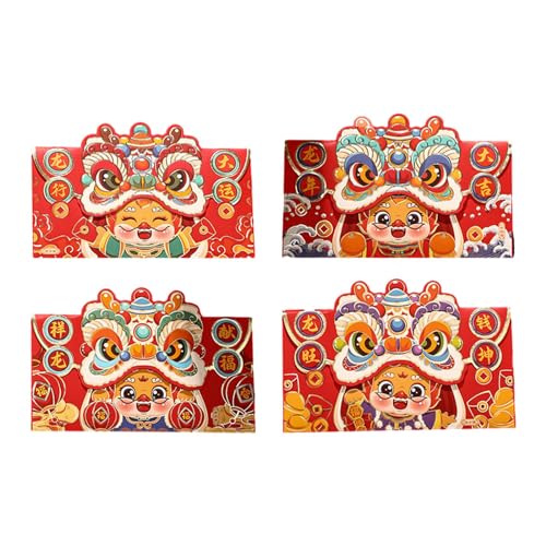 SM SunniMix 4Pcs Chinese Year Red Envelopes Hong Bao Red Packets Lucky Money for Wedding, Birthday, Spring Festival, Style C