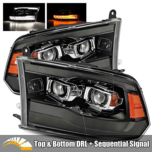 AlphaRex PRO-Series Smoke Black For 09-18 Ram 1500/10-18 Ram 2500/3500 Top and Bottom DRL/Switchback Sequential Signal Dual Projector Headlights