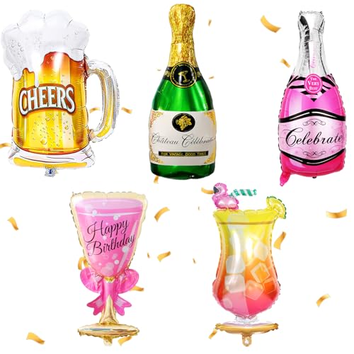 5 Piezas Globos de Champán, XXL Gigante Globos de Cerveza, Globos de Aluminio de Cerveza, Globo de Helio de Cerveza para Fiesta Temática Decoracion para Bodas Cumpleaños Aniversario