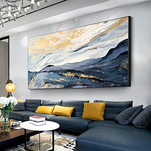 Peinture à l'huile abstraite moderne grand mur de salon nuage mer d'or