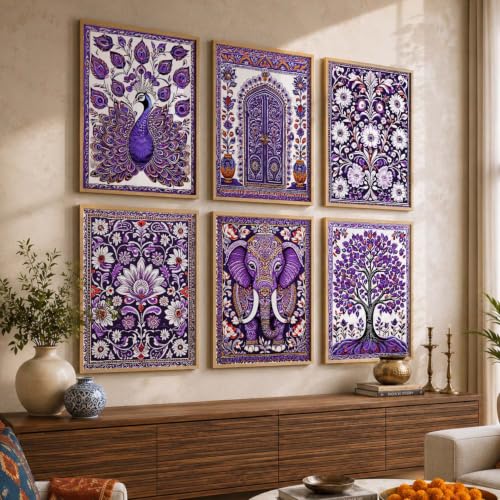 Image of kotart Traditional Indian Pichwai Wall Art Paintings with Frame for Home Decor - Framed Painting Living Room Bedroom Office - Decoration - (14X20 Inch, G)