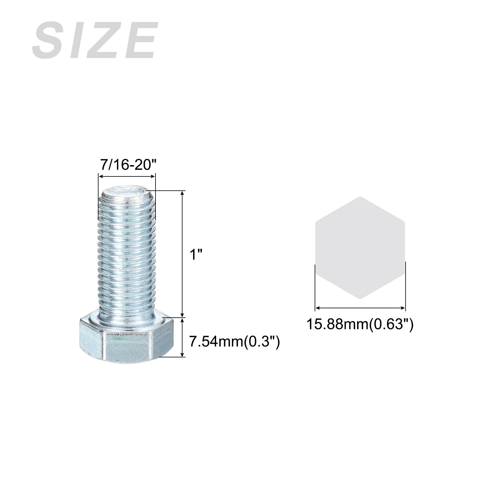 METALLIXITY Hex Bolts (7/16-20x1") 7Pcs, Carbon Steel Zinc Plated Fully Threaded, UNF Fine Thread Hex Head Screw Bolt - Image 2