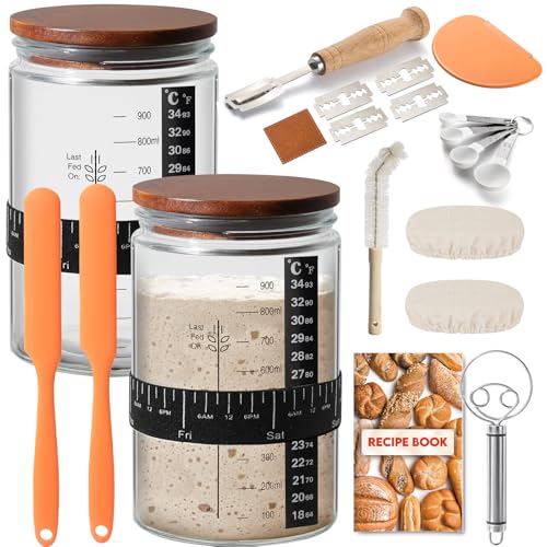 RYTOXILO Sourdough Starter Jar Kit, 34 Oz Glass Sour Dough