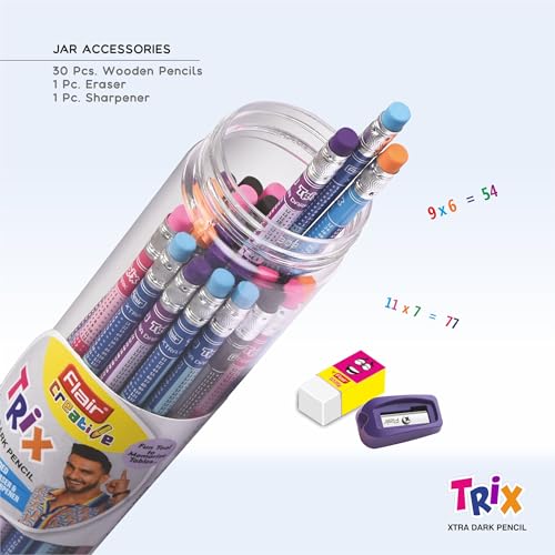 Image of Flair Creative Trix Wooden Pencil Pack of 30 - Premium HB Graphite Pencils for Smooth Writing, Drawing & Sketching | Durable, Eco-Friendly, Break-Resistant School & Office Pencils
