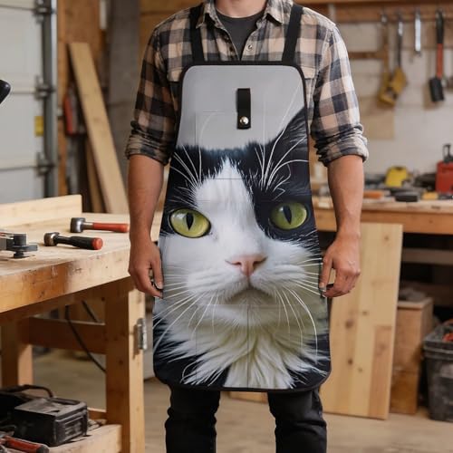 Delantal de trabajo con gatos blanco y negro BTCOWZRV miniatura 5
