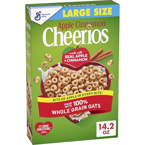 Apple Cinnamon Cheerios, Heart Healthy Gluten Free Breakfast Cereal, Made with Whole Grain Oats, Large Size, 14.2 oz