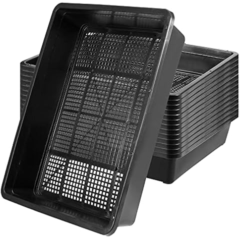 MOUYAT 14 Pack 15 x12 Inch Seed Starter Trays, Plastic Mesh Bottom Growing Trays, Plant Germination Trays for Microgreens, Soil Blocks, Wheatgrass, Hydroponic and Fodder Systems, Black Cover