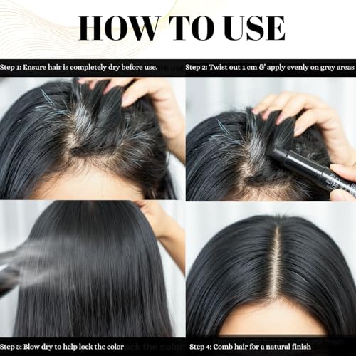 Image of Eve-N Tone Natural Hair Color Stick for Quick Touch-Up | Waterproof & Smudge-Proof Temporary Hair Dye Stick for Roots, s, Beard, Mustache & Eyebrows | Easy to Use Pack Of 3, 21g Black