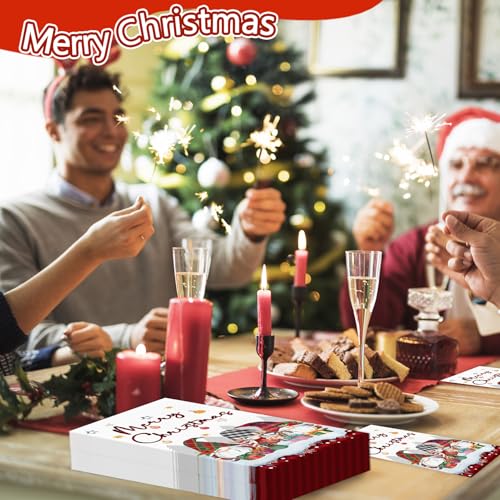 100PCS Christmas Napkins Disposable 3 Ply Winter Christmas Gnome Paper Napkins Decorative Paper Hand Towels for Bathroom Xmas Guest Napkins for Winter Holiday Cocktail Party – Image 7