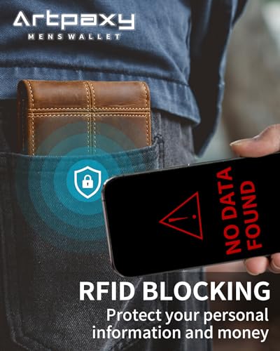 Mens Wallet Bifold Genuine Leather RFID Blocking Wallet for Men with 2 ID Windows 12 Card Holders 2 cash pockets 1 Gift Box4