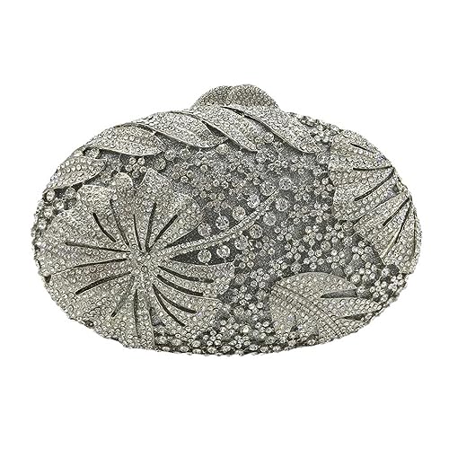 Sac à main en strass pour les femmes pochette soirée fleur argentée