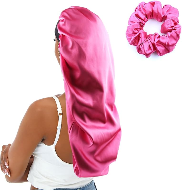 Touca de cetim extragrande sent hair com faixa ajustável para cabelos longos — Rosy Red