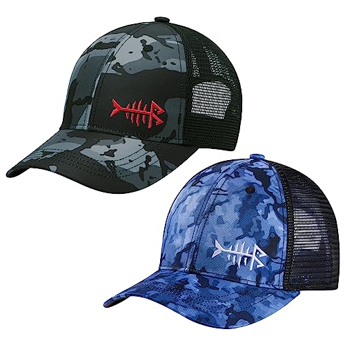 Image of BASSDASH 2 Pack Altimate Fishing Hunting Hat Mesh Back for Men Women Adjustable Baseball Trucker Cap Camo Blaze Orange
