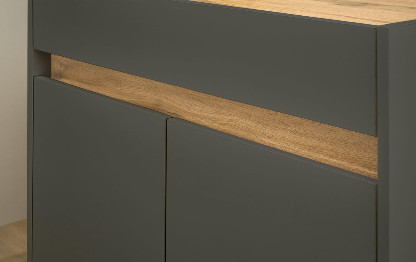 Büromöbel Set grau matt Wotan Eiche Holz modern Schreibtisch Kommode Aktenschrank Regal Homeoffice Büro Stauraum Center (Set 4)