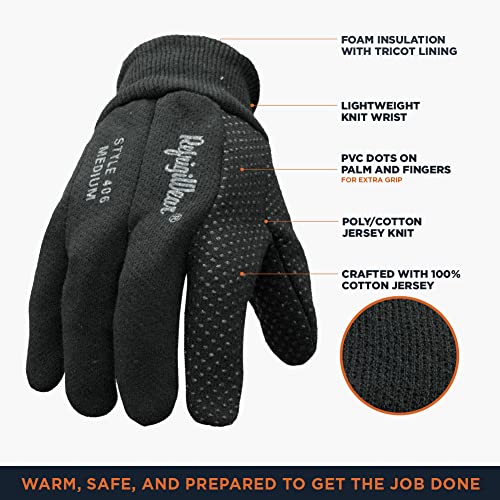 Refrigiwear Premium Insulated Cotton Jersey Knit Work Gloves With Pvc Dot Grip (Black, Large) - Pack Of 12 Pairs #TOP2