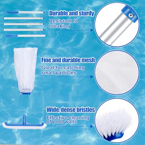 Ultra-Long 78\" Swimming Pool Cleaning Kit - Vacuum Cleaner, 17\" W Brush, Skimmer Net, Adjustable Telescopic Pole - Pool Maintenance Kit for Above Ground Inground Pools Spa Hot Tub - Thumbnail 5