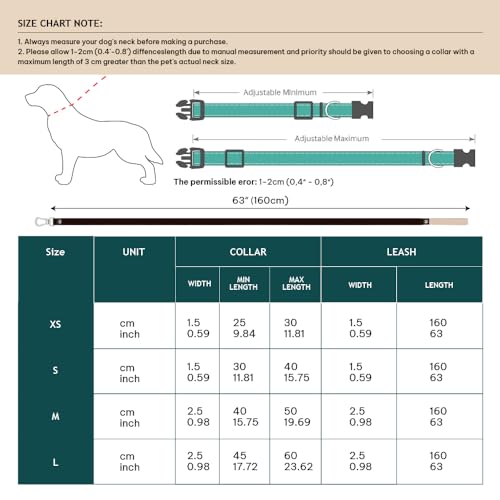 Premium Dog Collar and Leash Set,Pawereen Heavy Duty Collar and Leash Set for Small Medium Large Dogs, Adjustable Eco-Friendly Recycled Polyester Webbing,Full Metal Buckle, 5.2 ft Length,Size S|Bamboo - Image 6