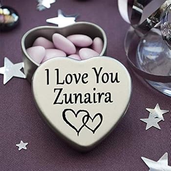 I Love You Zunaira Silver Mini Heart Tin Gift Box Ideal as a