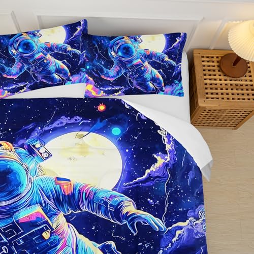 Image of Kids Dark Blue Astronaut Comforter Set Full Size for Boys,Outer Space Themed Full Size Bedding Set,with 1 Comforter with 2 Pillow Case,Astronaut Themde Bedroom Decor for Boys Kids