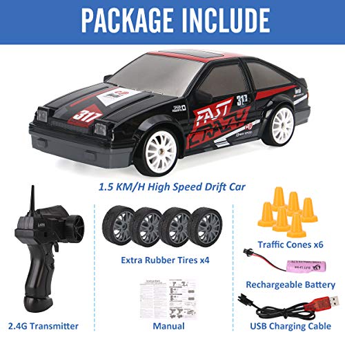 Image of Liberty Imports RC Drift Car 1 /24 2.4GHz 4WD Remote Control Sport Racing On-Road Vehicle with LED Light, Batteries and Drift Tires,Black