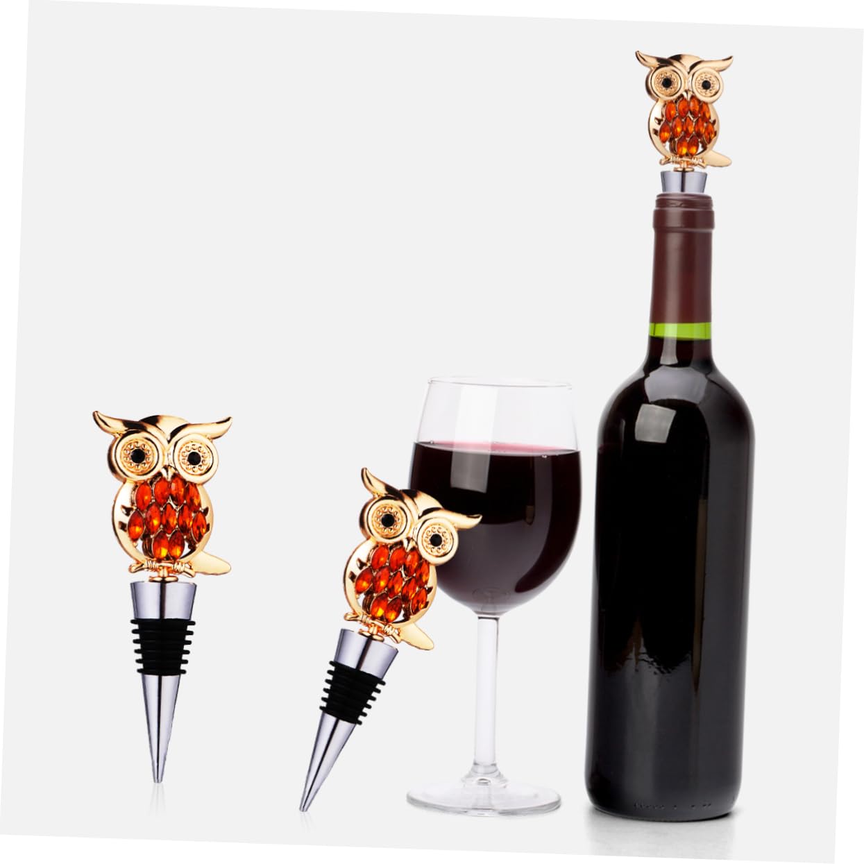 Bouchons de Vin Hibou Ambiance Noël en Métal Argenté Décoratif