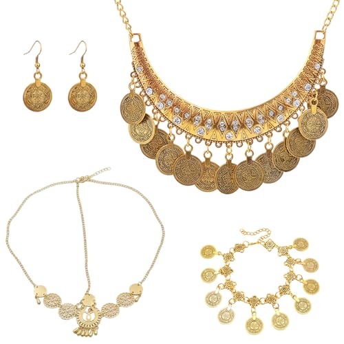 Qnvyw Indischer Schmuck Set, Wahrsagerin Kostüm Zubehör, Bauchtanz Kostüm Damen, Indischer Schmuck, Zigeuner Kostüms, Genie Damen, Indian Jewellery Set, 20x15 cm