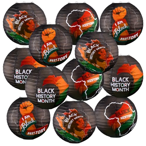 Tujoe 16 Pcs 12 inch Black History Month Decorations Round Paper Lanterns Juneteenth Hanging Paper Lantern Lamps for African American Celebration Home Outdoor Indoor Party Decor 4 Designs