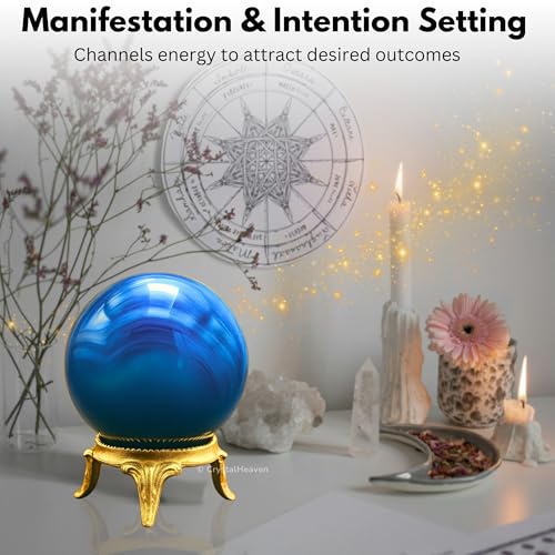Image of Certified Blue Onyx Crystal Ball for Meditation - Premium Crystal Vastu Items for Home and Feng Shui Items for Good Luck - Ideal for Pooja Supplies and Spiritual Practices (2 inch Inch)