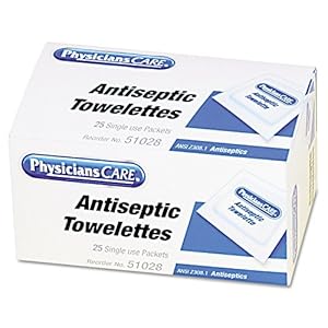 PhysiciansCare First Aid Antiseptic Towelettes, Box of 25 Individually Wrapped