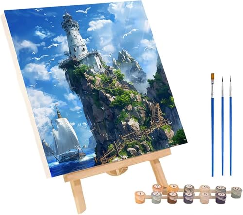 灯台 数字油絵 DIY Paint by Numbers for Adults ヨット 数字塗り絵 キット 大人用 初心者向け、 ペイントバイナンバー 大人のクラフト Paint by Numbers ホームウォールデコレーション用 誕生日プレゼント女性