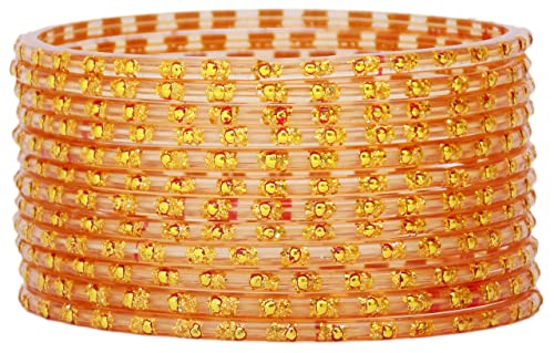 JD'Z COLLECTION Glass Bangles For Womens Indian Traditional Jewelry Glass Bangles Set Set for Ethnic Daily Wear, Bridal Bangles for Indian Marriage (Set of 12-2.8) - Gold