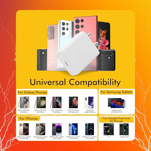 Image of 25W Type-C Fast Charger for Samsung Galaxy F Series - Compatible with F16 F06 F05 F14 F55 F56 F23 F42 (5000mAh) F15 F34 F54 F13 F12 (6000mAh) - No Cable| Original Rapid Charging (White)