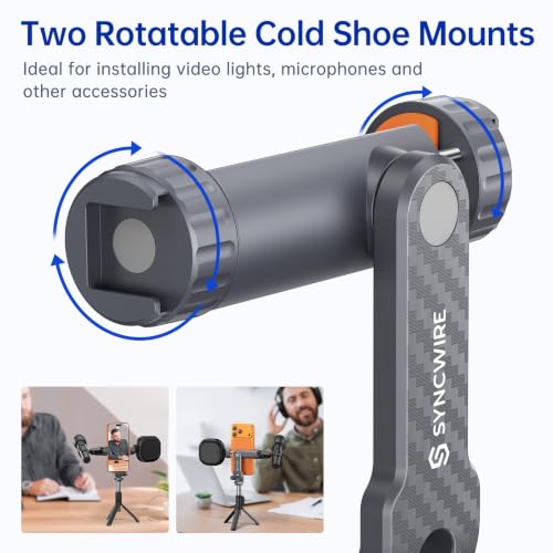 Image of SYNCWIRE Tripod Phone Mount, Universal Smartphone Mount Adapter with 2 Cold Shoe and 1 /4 inch Screw, 360 Rotates and 180 Tilts Adjustable Cell Phone Clamp Holder for Enhancing Mobile Photography Setup