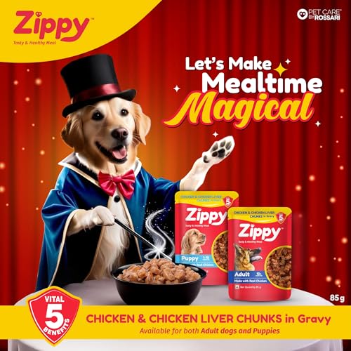 Image of ZIPPY+12 Month Adult Dog Food Chicken & Liver Chunks in Gravy of Real Chicken | Meal Helps Strengthen Your Dog's Immune System| Minerals Contribute Maintaining Strong Bones & Teeth (Pack of 3)