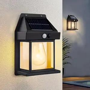 BLEQYS Solar Wall Lights Outdoor Motion Sensor Auto Chargeable Exterior LED Sconce Front Porch Security Lamps Waterproof for Patio Garden