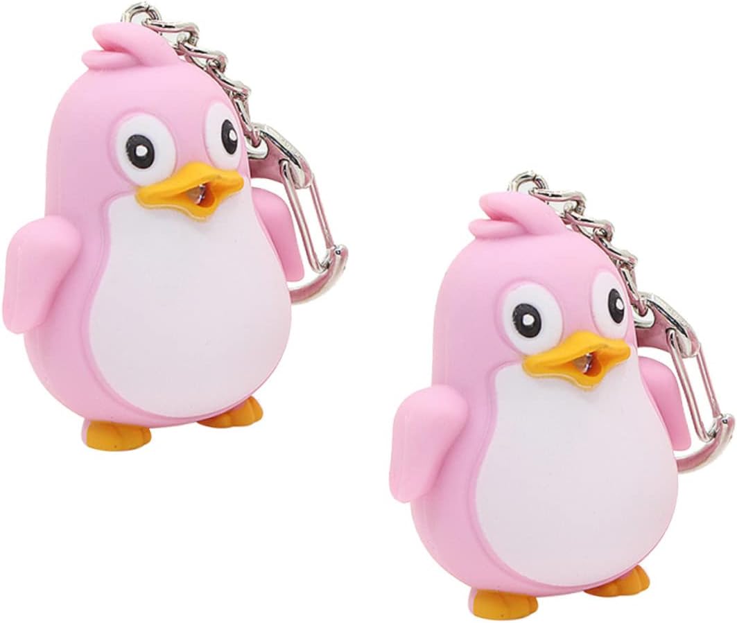 Baluue 2 Portachiavi LED A Forma Di Pinguino - Con Suono Registrabile E Luce, Decorativi Per Borse, Zaini E Chiavi, 3,7x2,8x4,7 Cm - 2