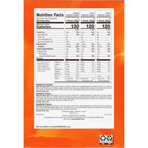 Image of Goldfish Crackers Big Smiles Variety Pack with Cheddar, Colors, and Pretzels, Snack Packs, 30 Ct