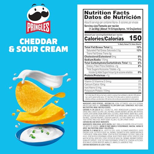 Image of Pringles Cheddar & Sour Cream Potato Crisps, 158 g, Ligth Blue, Medium (3800013895)