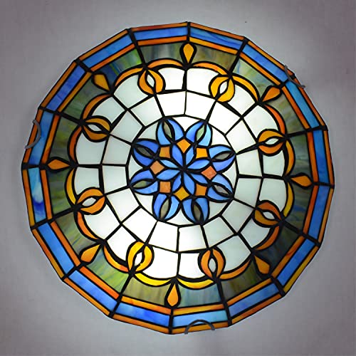 Lustre plafonnier LED Tiffany haut de gamme, verre teinté artisanal DX17 de 50 cm