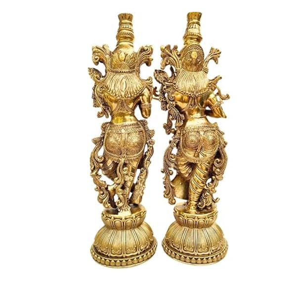 Image of Brass Radha Krishna Idol Murti for Pooja | Pure Brass Hindu God Statue | Home Temple Decor & Gift | 13 cm, 225 g