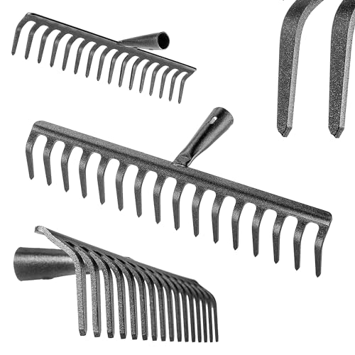 KADAX Gartenharke ohne Stiel, Gartenrechen aus Stahl, Rasenrechen für Gartenpflege, Robuste Rasenharke, Rechen zum Harken, Harke für Rasen, Gartenwerkzeug (Rechteckig 16 Zinken)
