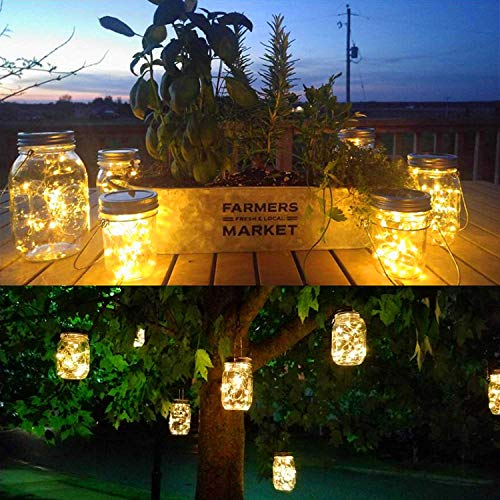 6 Pack Solar Mason Jar Lid Lights, 20 Led String Fairy Star Firefly Jar Lids Light with 6 Hangers, Best for Mason Jar Decor,Patio Garden Decor Solar Laterns Table Light by QINGYA - Image 6