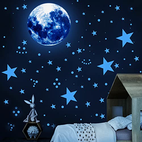 GWAWG Glow in the Dark Stars, Luminous Fluorescent Stars Moon Wall Sticker Kids Room Stars Dot Decoration - Image 4