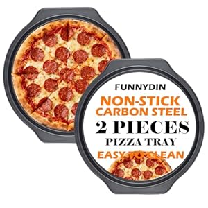 2pcs Non-Stick Pizza Tray – 13 Inch Pizza Pan with Heat-Resistant Handle – Perforated Pizza Trays for Oven – Crispy Crust, Easy to Clean, Dishwasher Safe