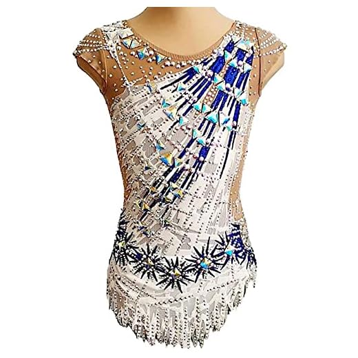 FWEBGW Sleeveless Rhythmic Gymnastics Leotards Girls Women Classic Sports Competition Wear High Elasticity Clothing,White,XL