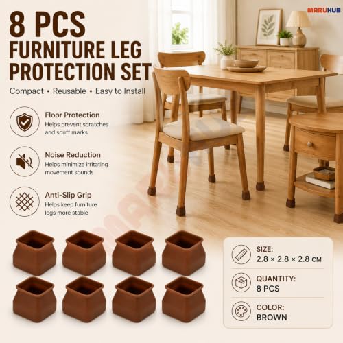 Image of MaruHub Non Slip Furniture Pads for Hardwood Floors, Furniture Leg Protectors for Chair, Table, Sofa, Self Adhesive Rubber Pads to Prevent Floor Scratches & Reduce Noise (Black, Model 18)